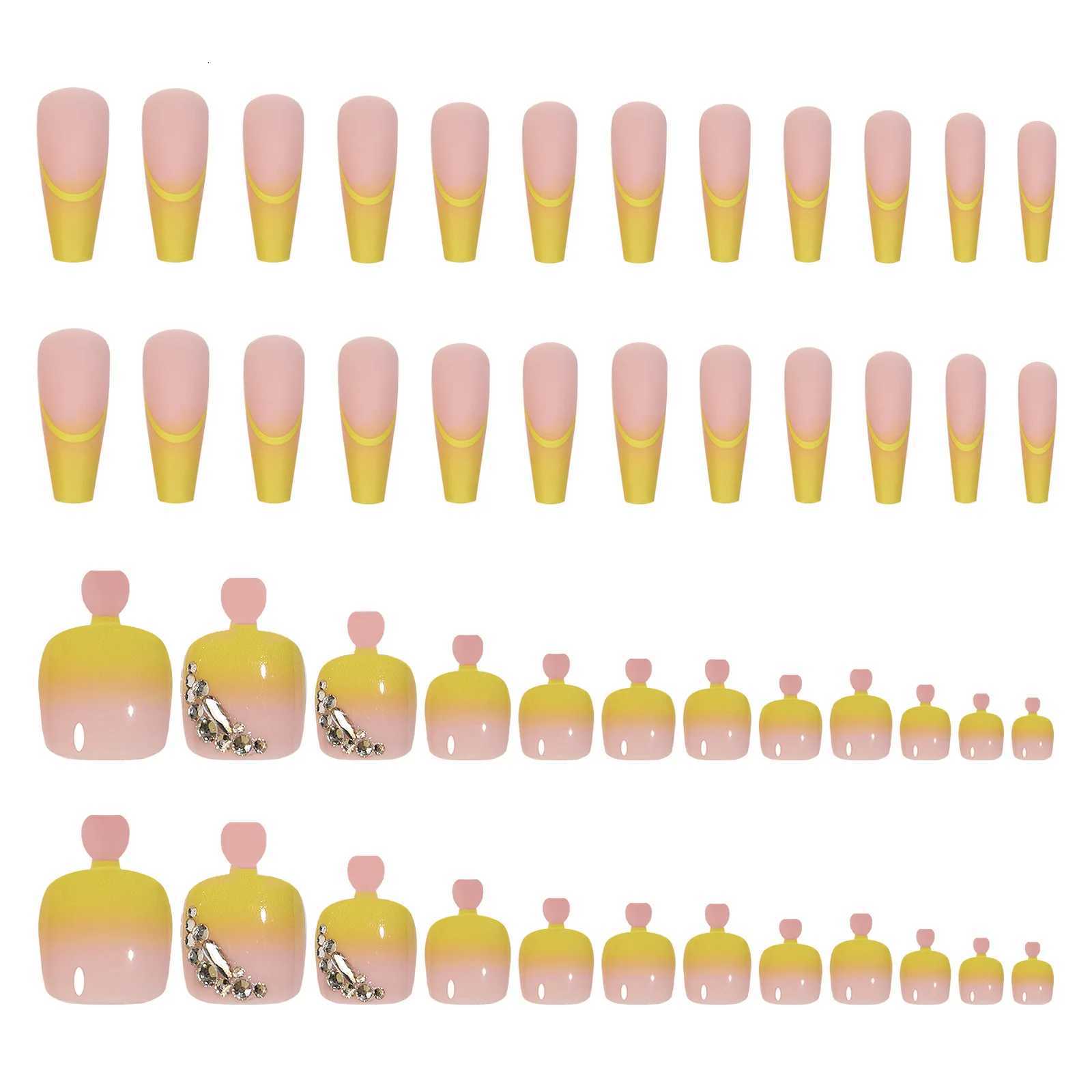 48Pcs Hand Foot manicure combo Series Artificial False Nails Toenails Fashion Solid Color French Wearable Finished Fake NailsT251118T251119