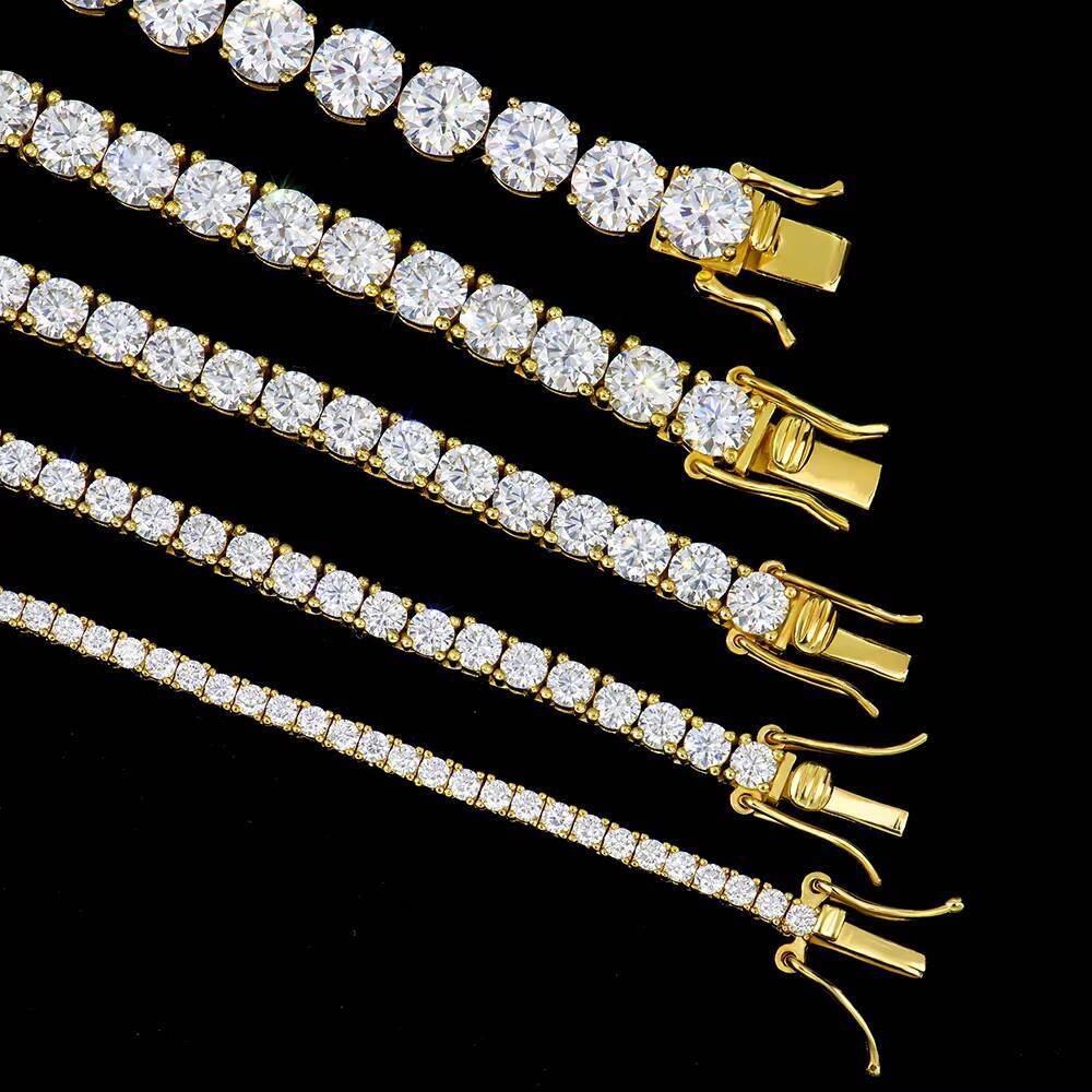 Factory Price 2mm -6mm Wholesale 925 Sterling Silver Yellow gold plated Gra Vvs Moissanite Tennis Necklace Chain