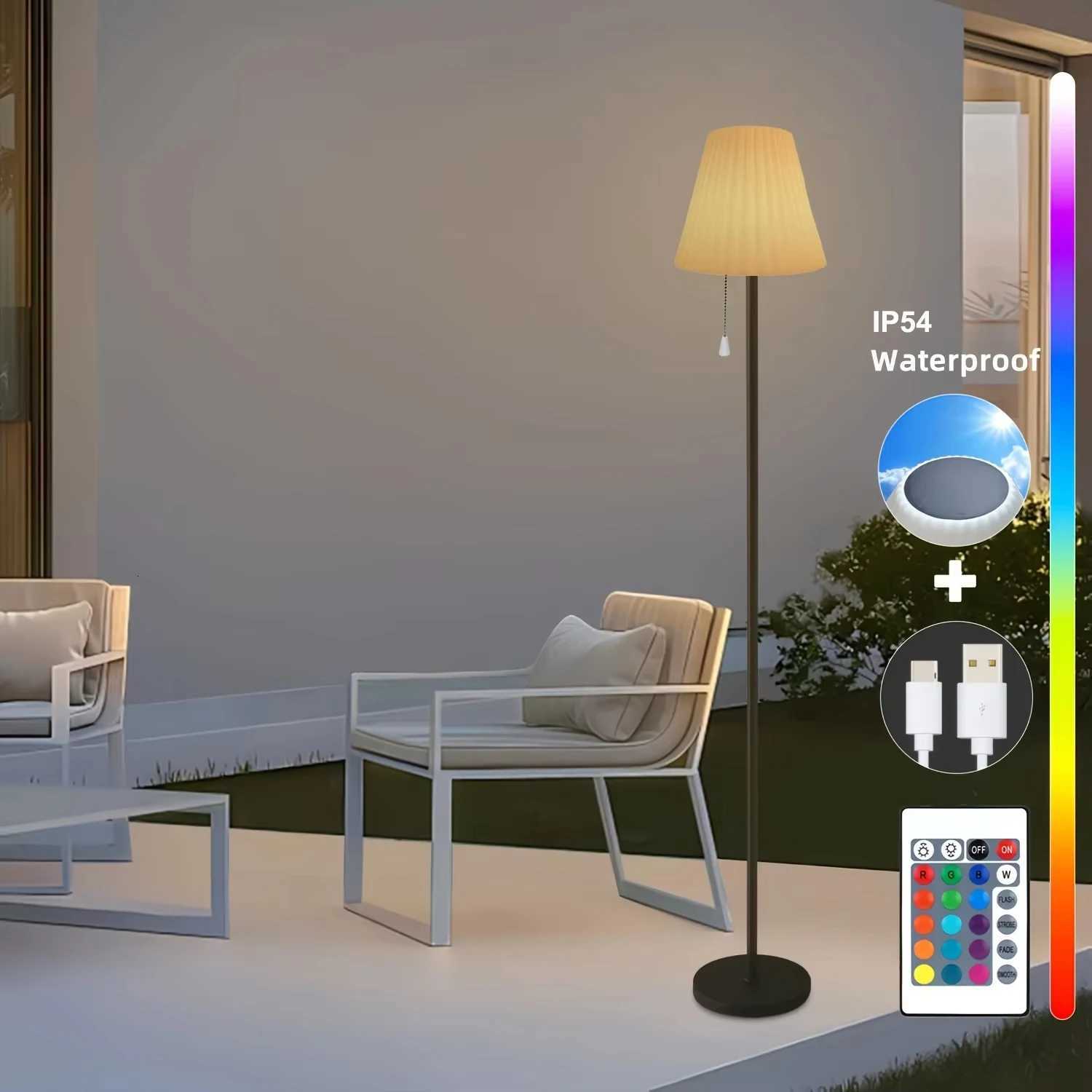 Solar USB charging floor lamp-Adjustable light level floor lamp-Portable bedside lamp with remote control-Indoor/Outdoor M251119