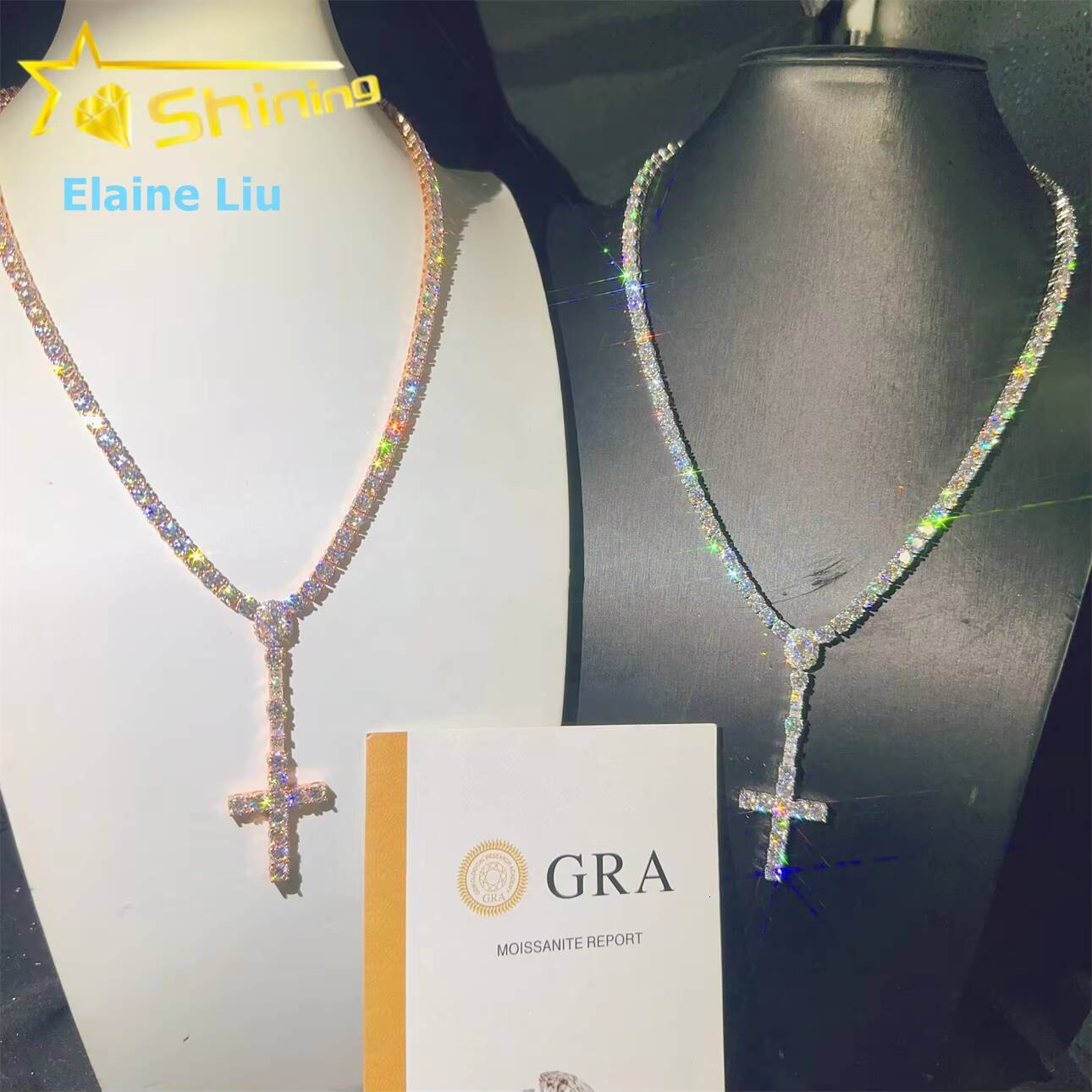 Hip Hop Jewelry Fashion 5mm D Color Vvs Moissanite Diamond Tennis Bracelet Silver 925 Tennis Chain Necklace