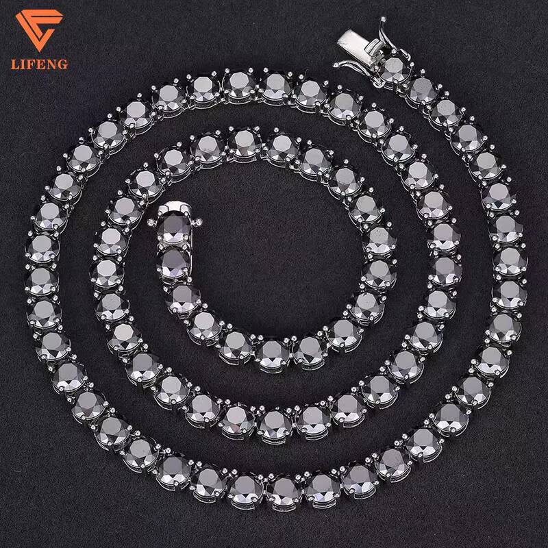 New 2024 Popular Hiphop Fashion Jewelry 6mm Iced Out Black Diamonds VVS Moissanite 925 Silver Necklace Tennis Chain for Mens