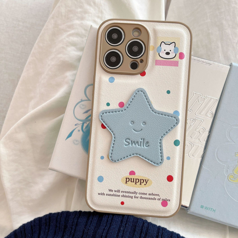 Leather Texture Colorful Polka Dot Star Phone Case for iPhone 17/16 Pro Crossbody Protective Cover iPhone 15/14