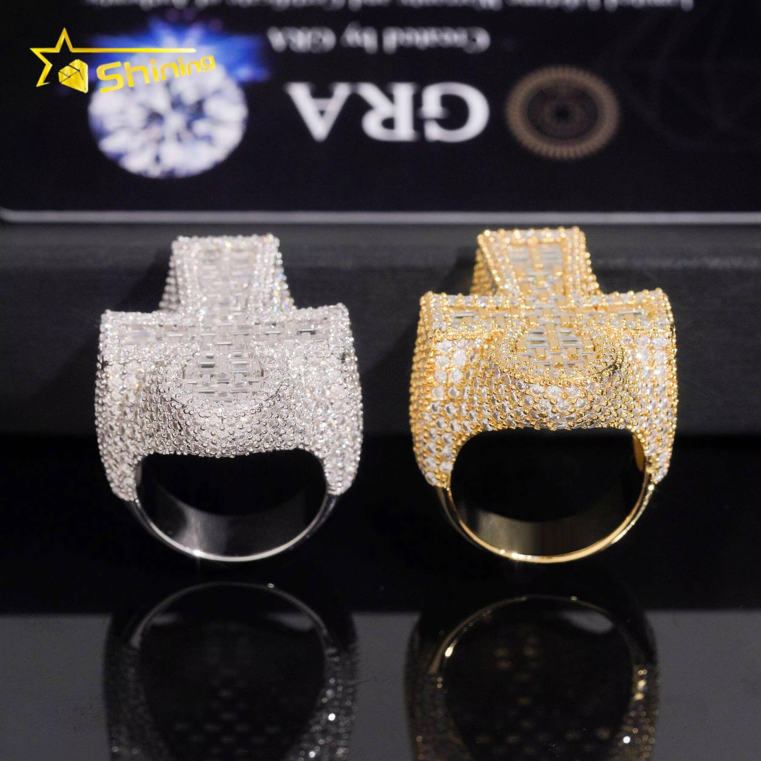 Iced Out 925 Sterling Silver Moissanite Cross Ring Custom Hip Hop VVS Moissanite Engagement Ring for Men