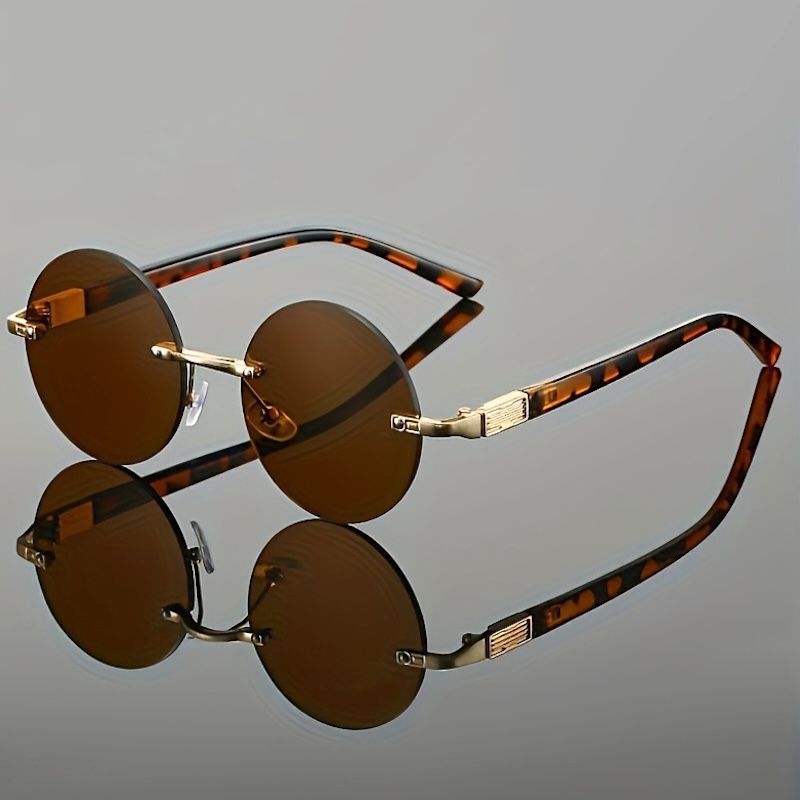Vintage Round Rimless Sunglasses Men Women UV400 Protection for Travel Essentials for Beach Holidays Y2K Fashion Round Glasses Lightweight Retro Steam