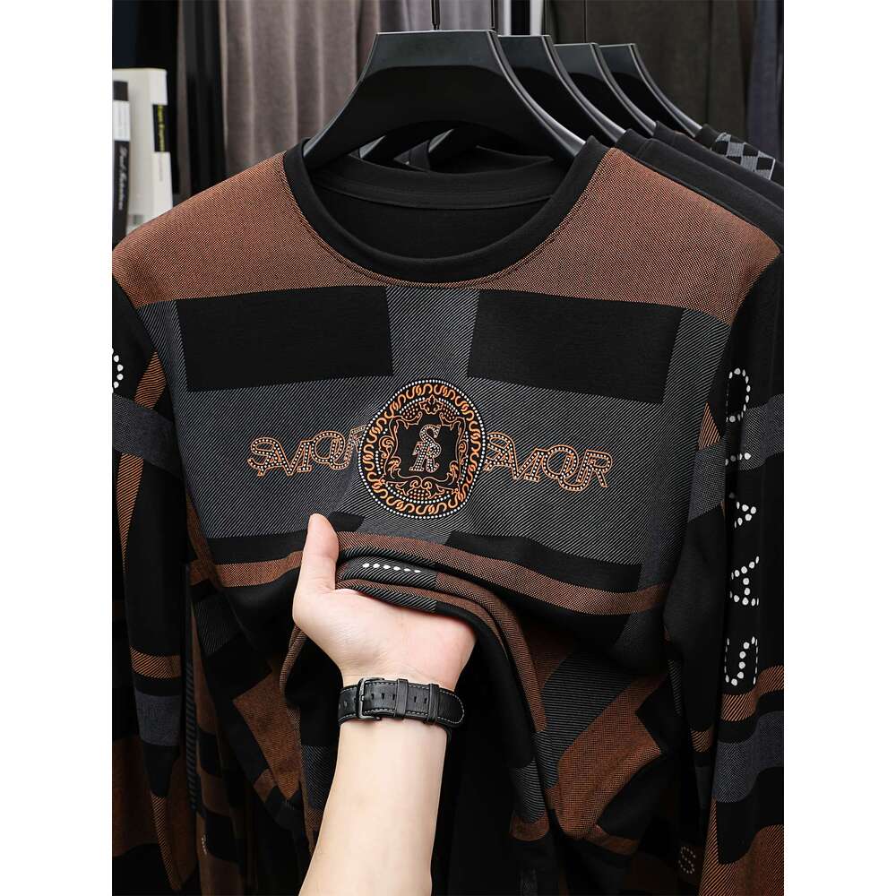 Original Quality Men's O-Neck T-Shirt Exquisite Letter Jacquard Long Sleeve Autumn Versatile Commuting Sports Casual Menswear - view 3