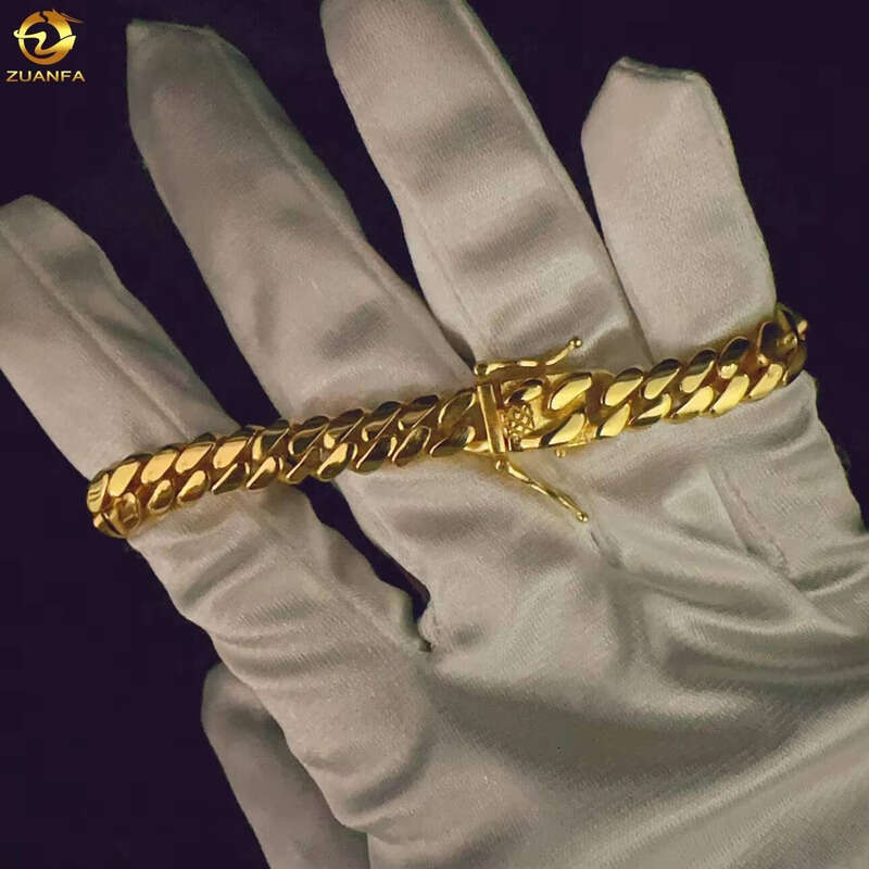 Gold-Plated Sterling Sier VVS Moissanite Hip-Hop 8mm Width Boutique Jewelry Miami Standard Cuban Link Bracelet