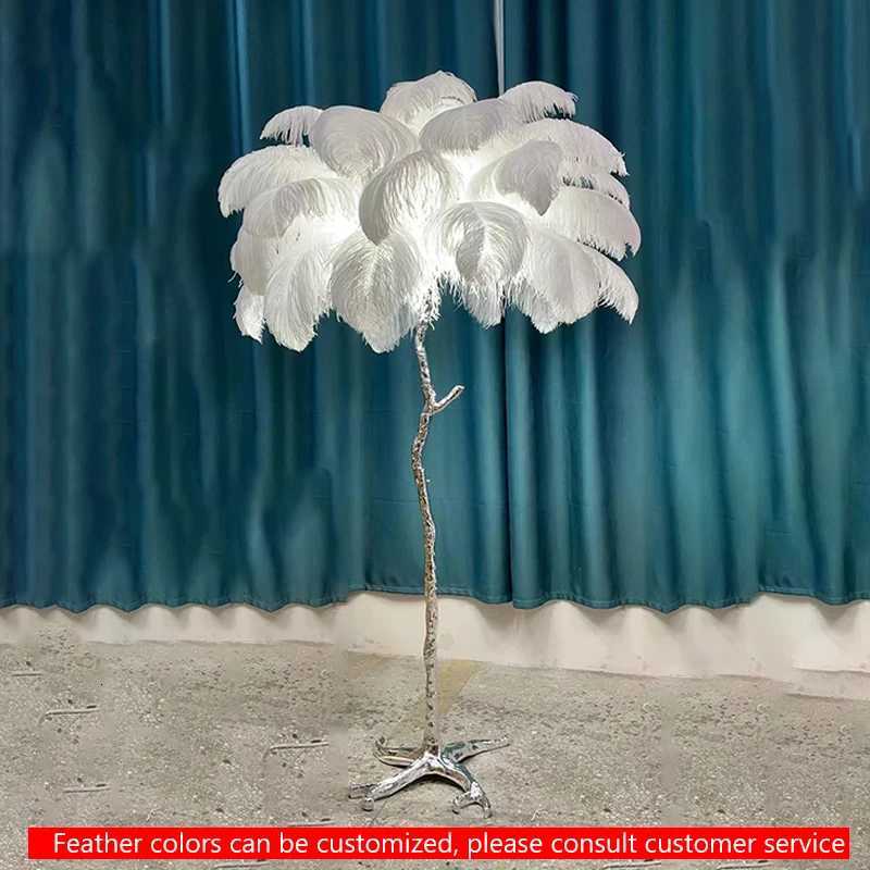 Nordic Ostrich Feather Led Floor Lamp Resin Copper Living Room Home Decor Standing Light Indoor Lighting Bedroom Bedside Lamps M251119