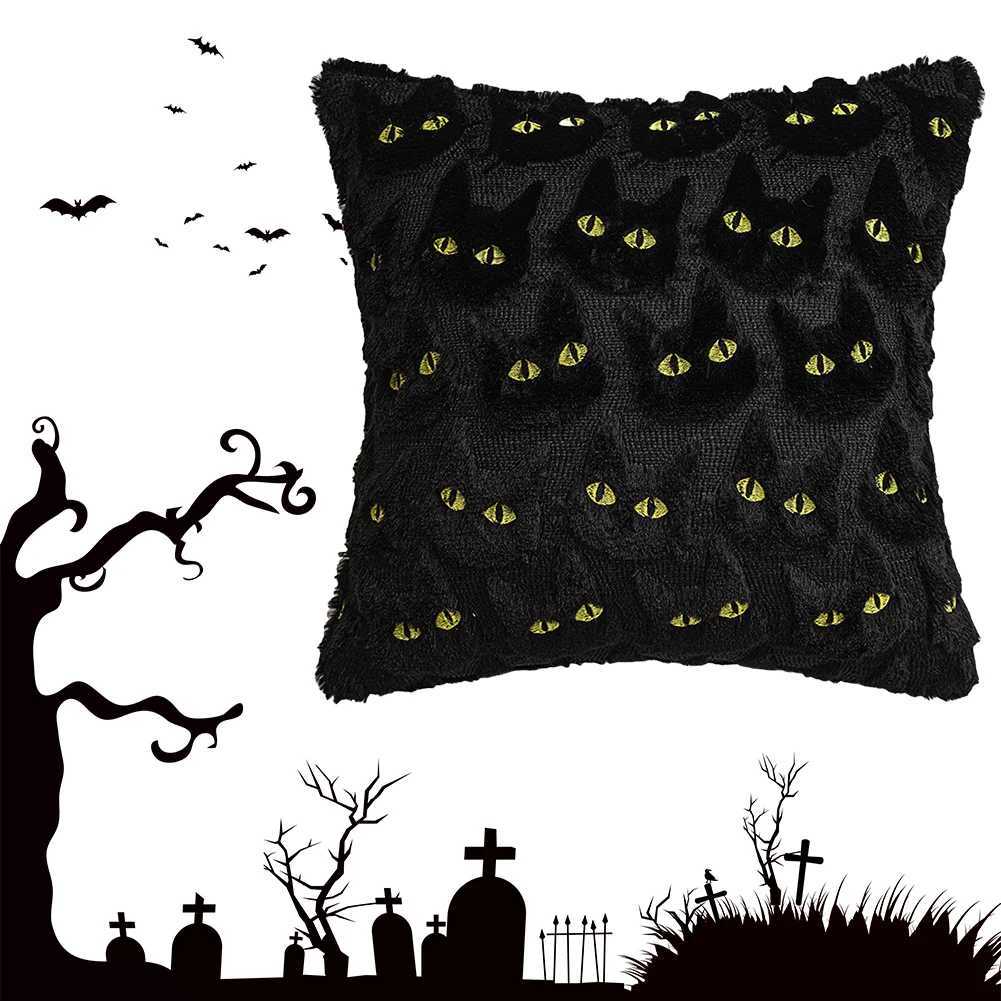 Halloween Cat Throw Cover Washable Plush Jacquard case Reusable Embroidered Throw Cushion Covers for Outdoor CouchM251119
