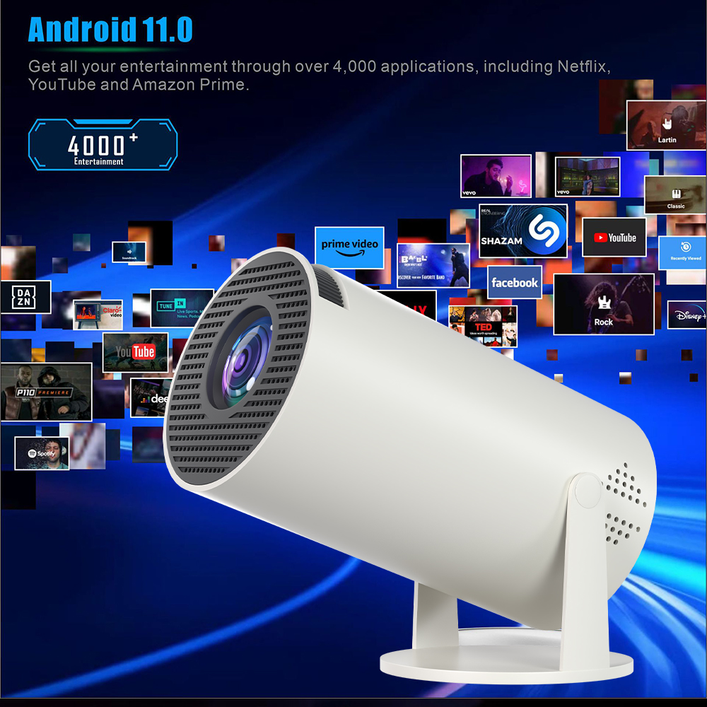 HY300 Projector with Dual WiFi6 - 260 ANSI Lumens, BT5.0 & Android 11 for Home and Outdoor Use