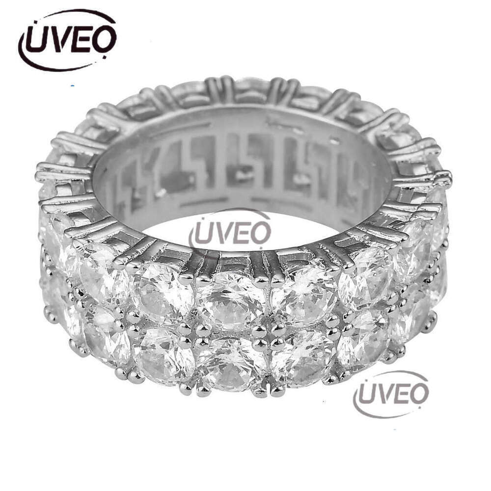 Luxury designer men double row Ice out VVS Moissanstone Hip Hop Rap Ring with FREE shipping