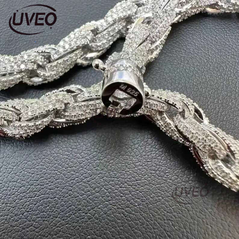 Mens 7.5mm Solid Moissanite Rope Beautiful Sterg Sier Chains Eent Cut Customized Jewelry