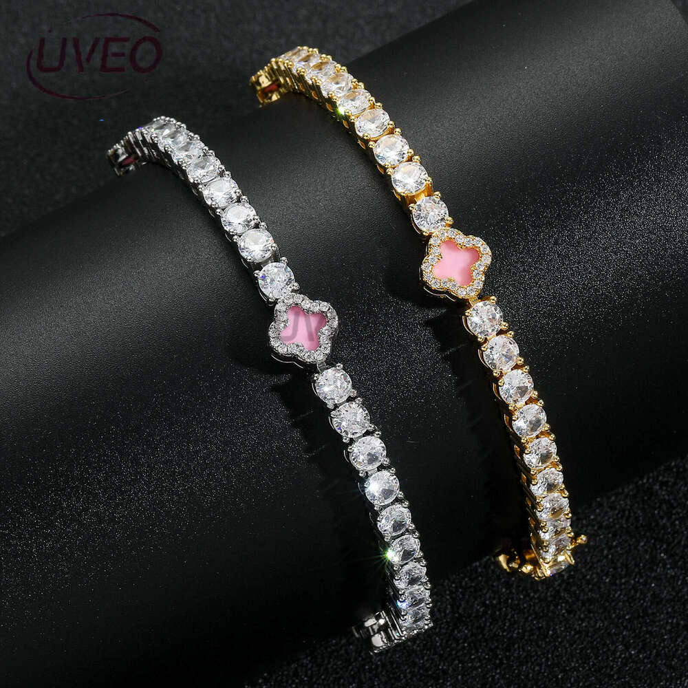 Luxury Hip hop Pink Clover set Ice out VVS Moissanite tennis bracelet Free delivery
