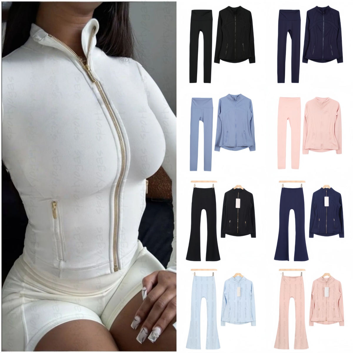 2025 10A Women Yoga Fitness Sports Jacket Soft High Waist Elastic Sportswear Outfits Pants Gym Running Workout Tracksuit Luluity Lemonics Jackets Sets Leggings
