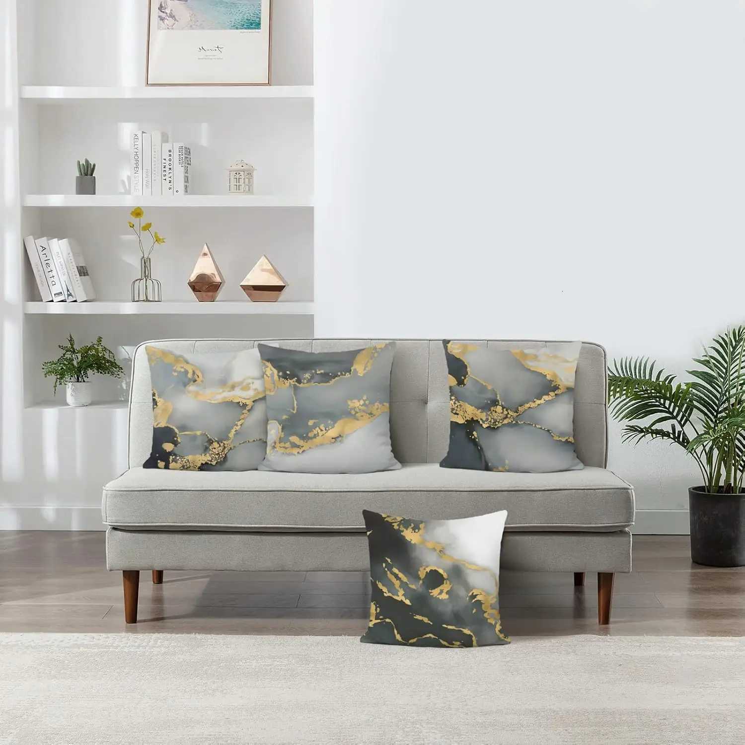 Marble Grey Black Gold Abstract Art Velvet Soft Decorative Cushion Cover Throw Cases for Sofa Bedroom Living Room HomeM251119