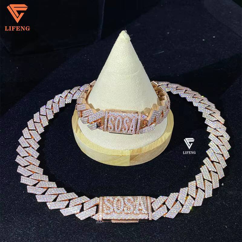 100 Pass Diamond Test 18mm Moissanite S925 Sterling Silver Necklace Bracelet Featuring Cuban Link Chain for Gift Occasions