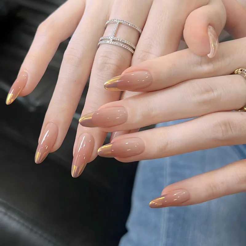 10Pcs Almond Handmade Press On Nails Full Cover Gradient Aurora Design French False Nails Artificial Manicure False NailsT251118T251119