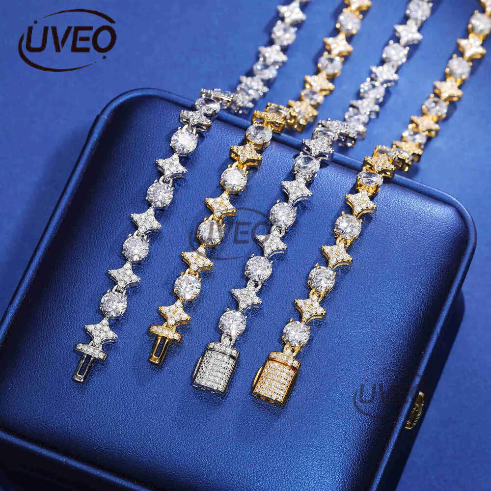 Sterg Sier Star Round Moissanite Tennis Chain Necklace New Design Hip Hop Couple Fine Jewelry Femme For Valentine