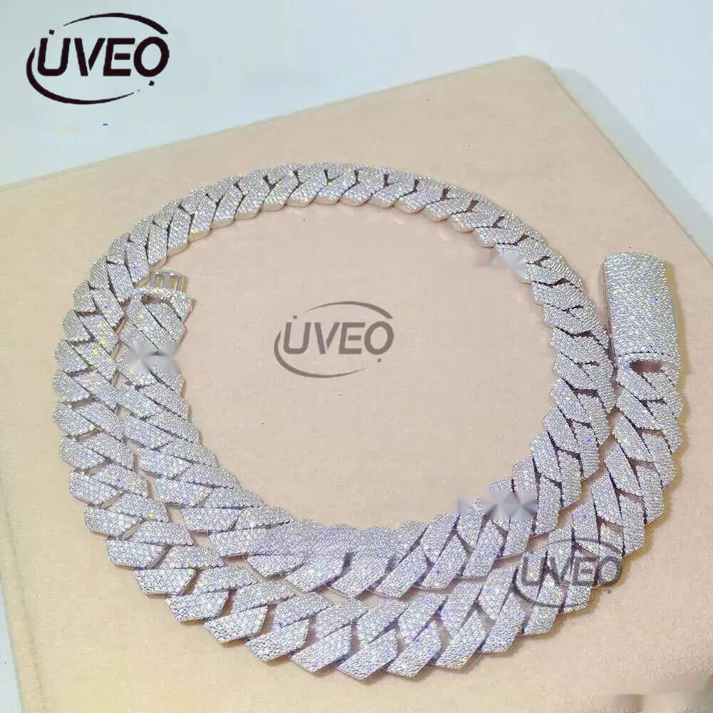 Passed Vvs Test Hip Hop Jewelry Necklace 15mm GRA Ice Out Moissanite Dia Cuban Chain Popular with Rappers