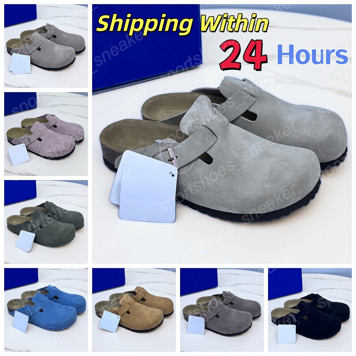 Designer Women Clogs Sandals Men Clog Slippers Suede Cork Flat Fur Slides Fashion Summer Genuine Leather Slide Favourite Soft Beach Casual Shoes Size 35-46