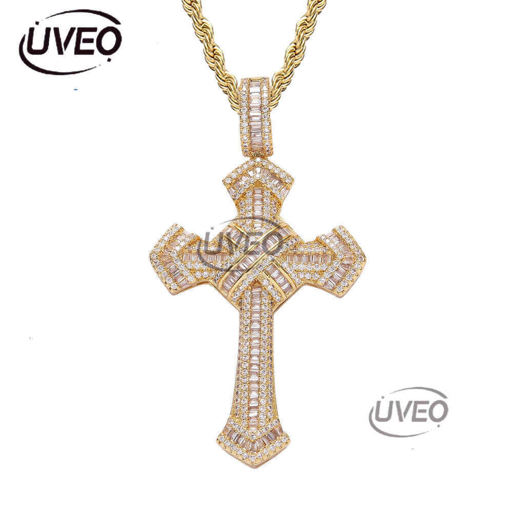 Luxury designer Chic Men Women's Hip Hop Necklace with real gold plated sterling silver and micro-inset ice out vvs Moissanite cross pendant for 