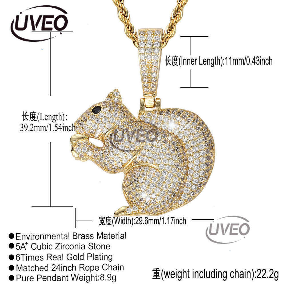 Luxury designer cartoon Squirrel Pendant Sterling silver ice out VVS Moissanite, Hip Hop necklace for men and women free shipping