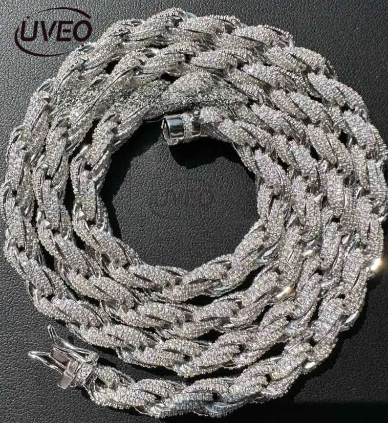 Mens 7.5mm Solid Moissanite Rope Beautiful Sterg Sier Chains Eent Cut Customized Jewelry
