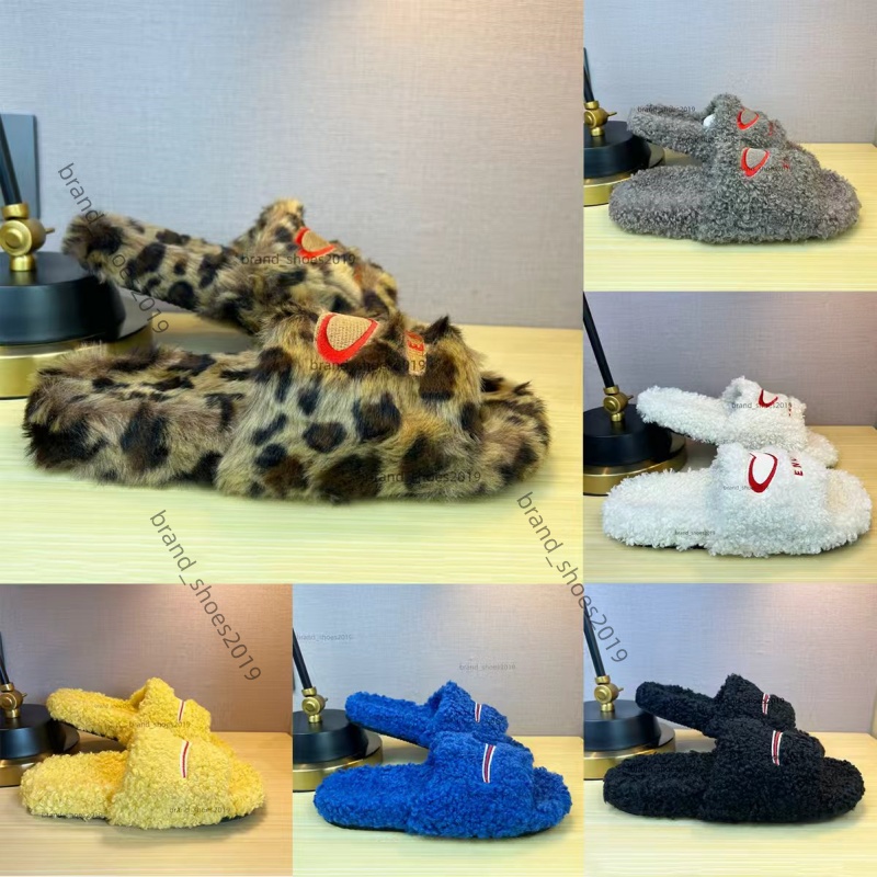 Furry Slides Designer Men Women Pool Slippers Ladies Wool Black Winter Fluffy Warm Letters Sandals Fuzzy Flip Flop Slides Size 35-46