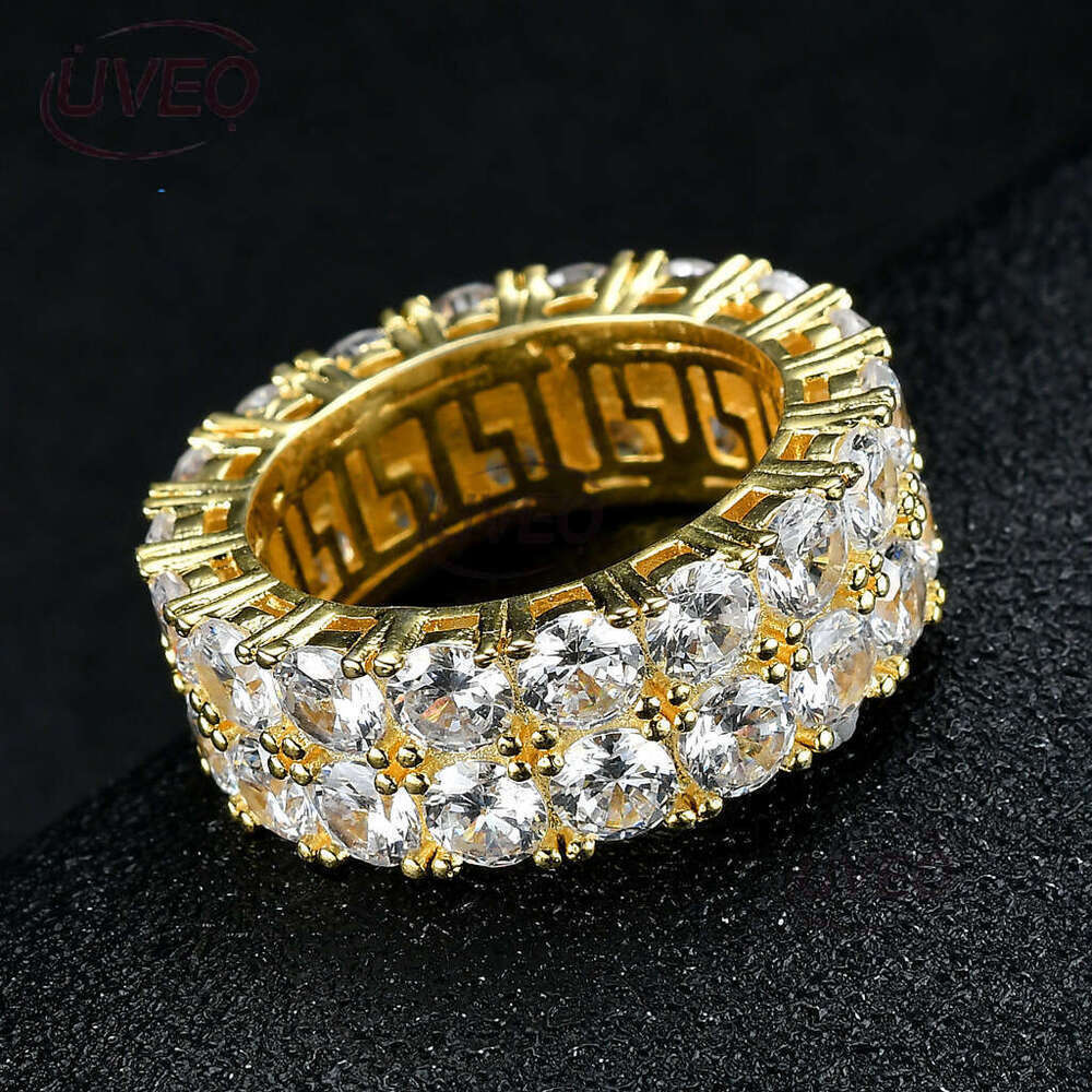 Luxury designer men double row Ice out VVS Moissanstone Hip Hop Rap Ring with FREE shipping