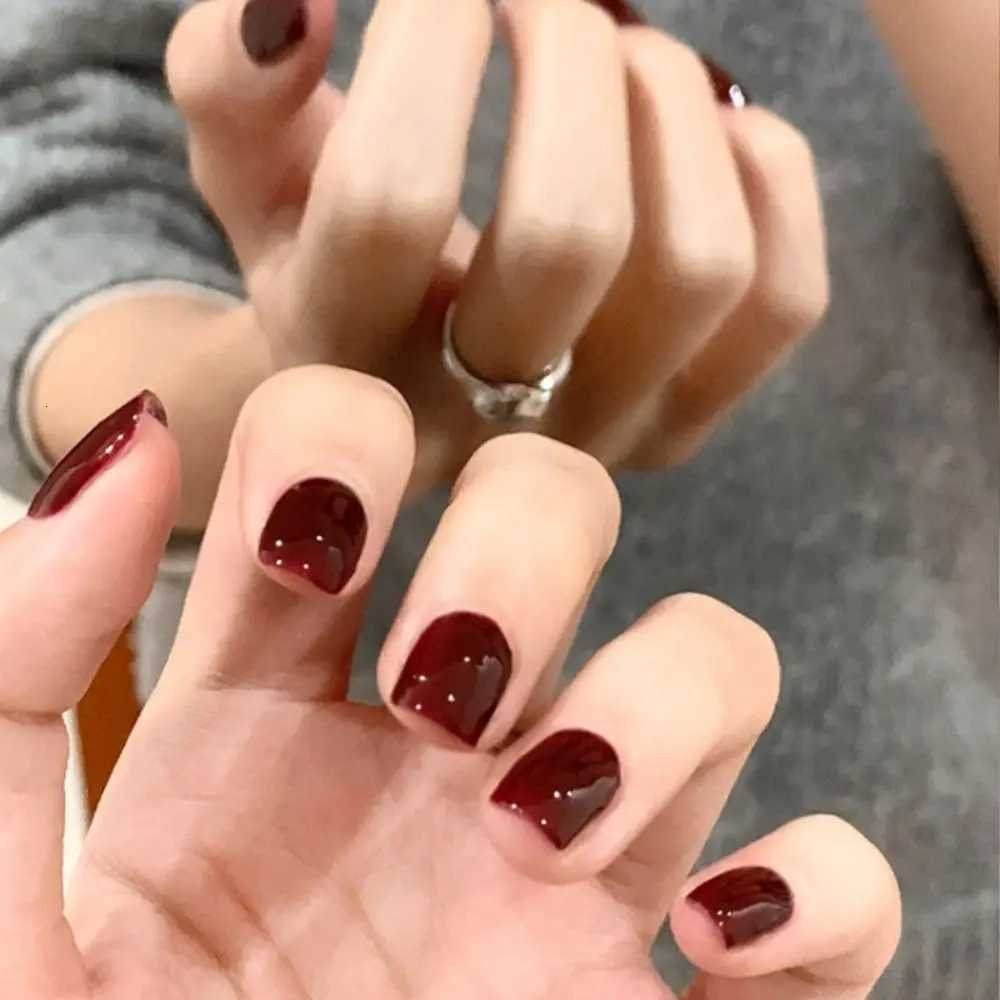 24pcs Short Round False Nails French Solid Color Full Cover Detachable French Nail Tips With jelly stickers DIY Nail ArtT251118T251119