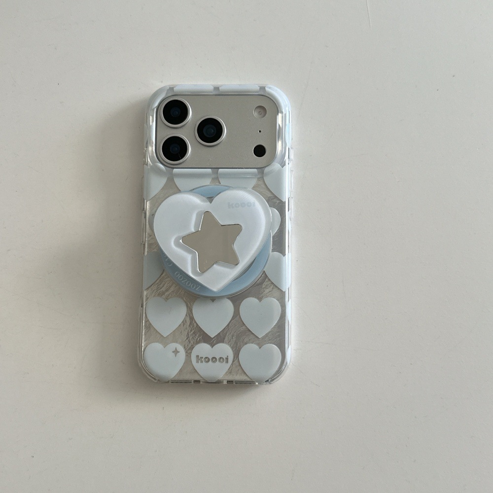 Pink Blue Heart Magnetic Phone Case Compatible with iPhone 17/16 Pro Cartoon Stand Protective Case iPhone 15/14