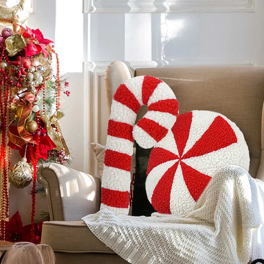 14 Inch Christmas Candy Cane Soft Sofa Fluffy Throw Lollipop Plush for Bedroom Living Room Winter Home DecoM251119
