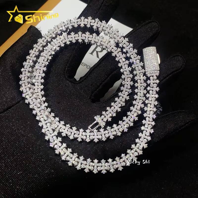 Iced Out Cross Style Moissanite Cuban Link Chain Hip Hop Jewelry 925 Silver Custom Men Fashion Chains Necklaces
