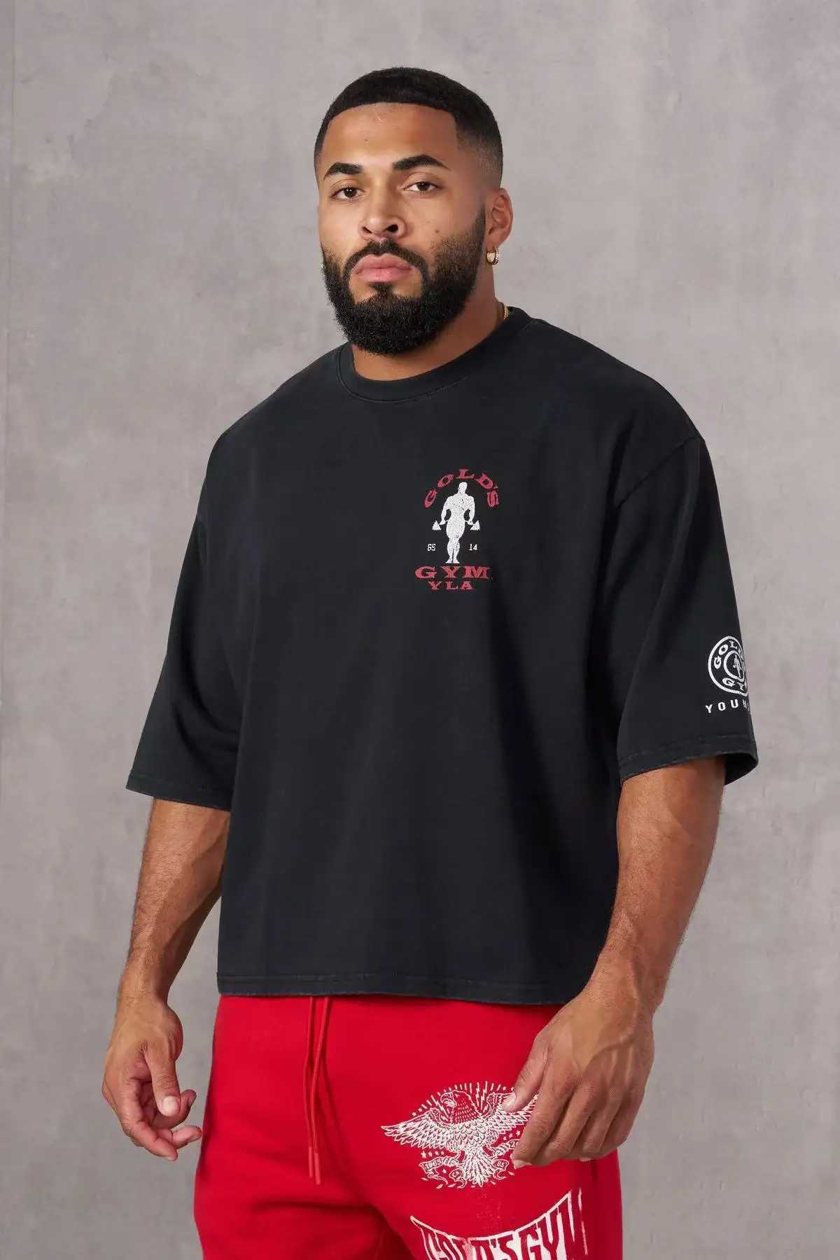 YA summer new mens sports fitness round neck oversized T-shirt American gym running basketball training short sleeved topW250419