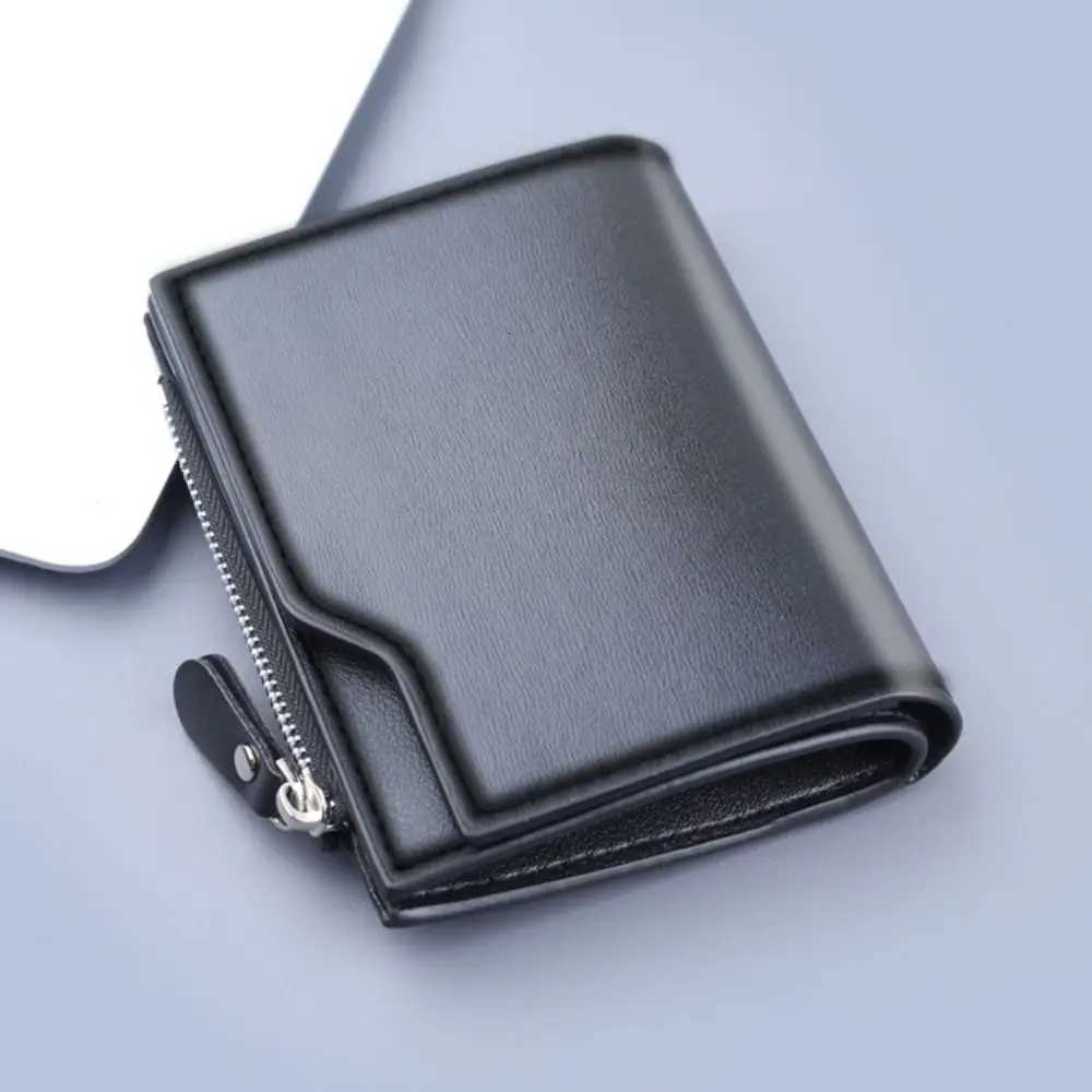 Mens PU Leather Wallet Clutch Bag Solid Color Card Holder Business Short Wallets Zipper Large Capacity Vintage Male PursesT251119