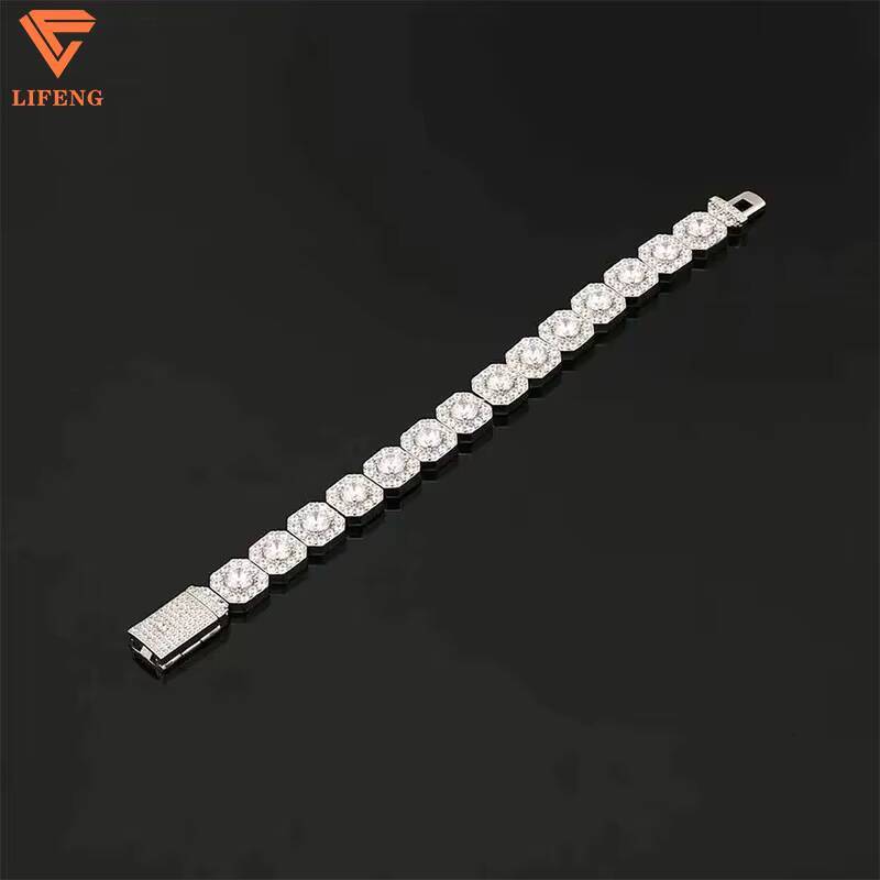 New 925 Silver 10mm Tennis Chain Bracelet Hip Hop Style Diamond VVS Moissanite Square 14K 18K Bangle for Men Fine Jewelry
