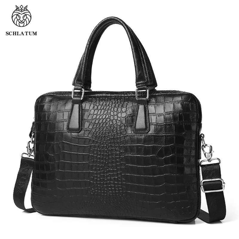 SCHLATUM Genuine Leather Crocodile Grain Briefcases Hard For Men 15.6 Inch Laptop Briefcase Bags Computer Bag Handbags