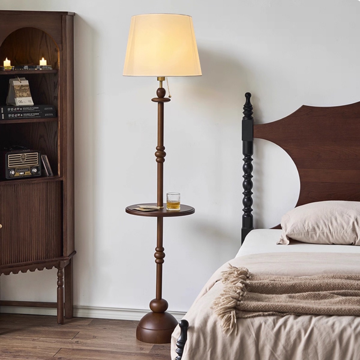 Vintage Floor Lamps with Coffee Table Classic European Retro Wood Light Set: Tea Table + Sofa-side Lamp - Ideal for Cozy Study Living Room Bedroom Hom