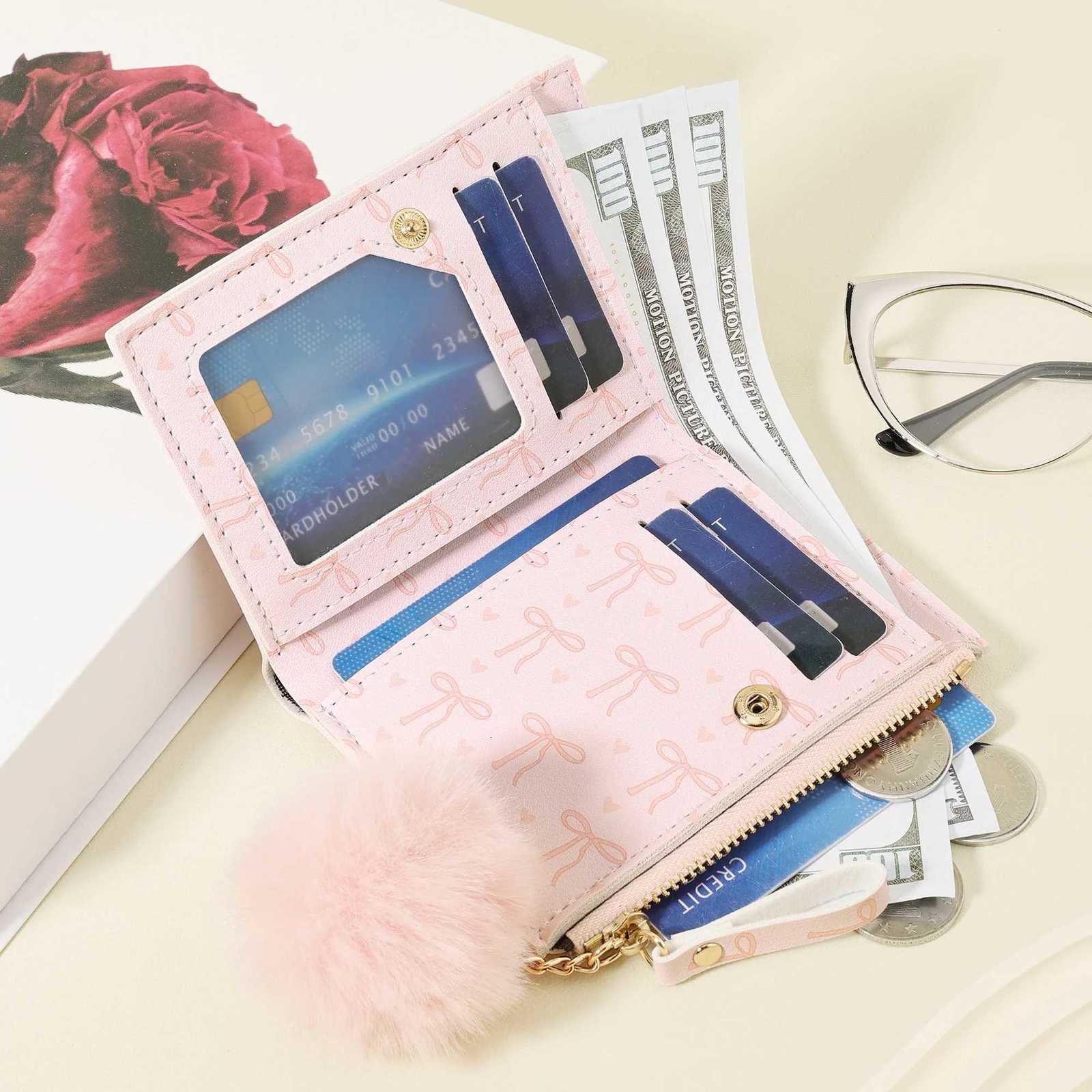 Fashion Features a Stylish Pom pom Accent Small Wallet Coin Pocket Small Wallet Womens Fashion Multi Card Slot Wallet and IdT251119