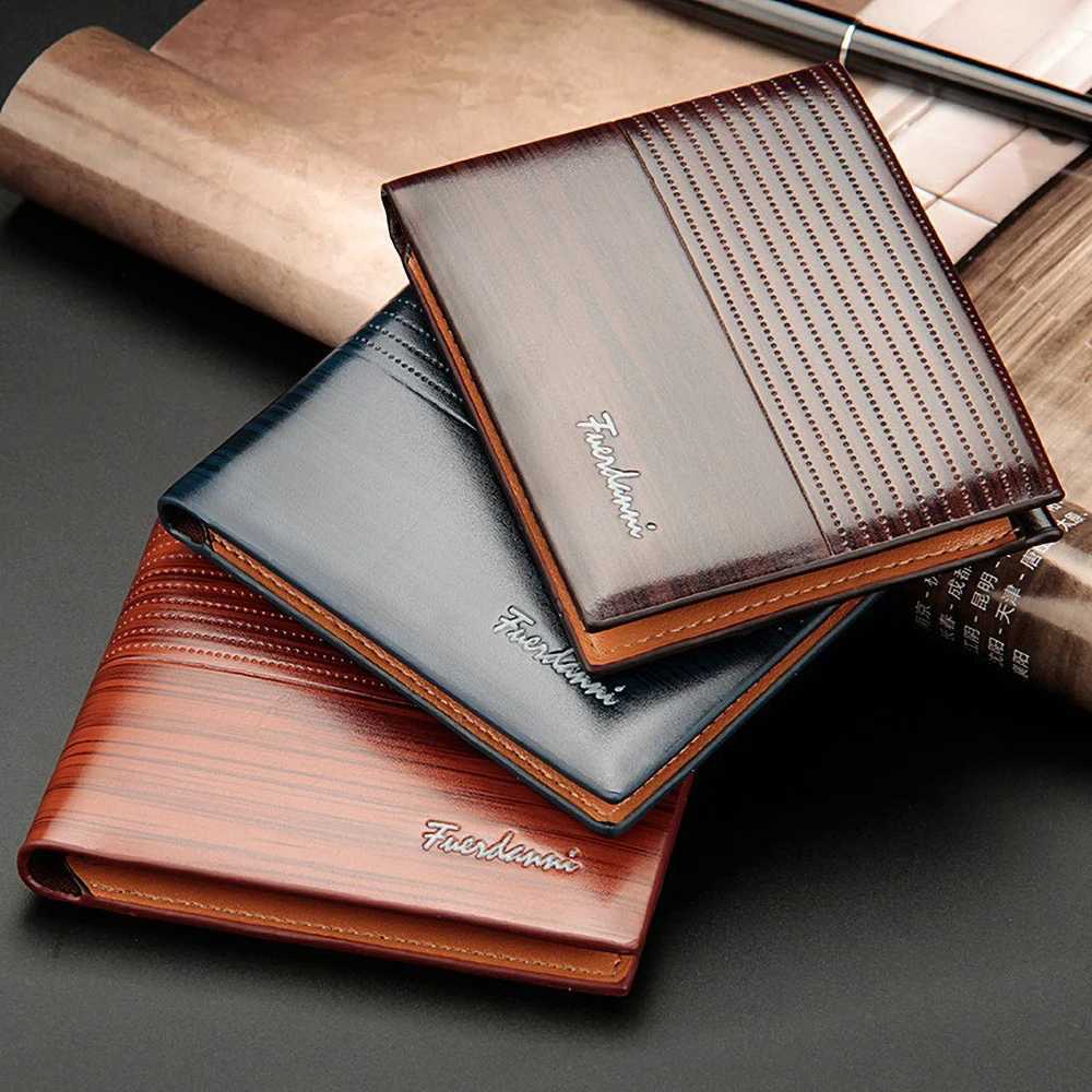 Mens PU Leather Wallet Retro Wood - Grain Bifold Purse with Multiple Card Slots Large Banknote Compartment Fashion MaT251119