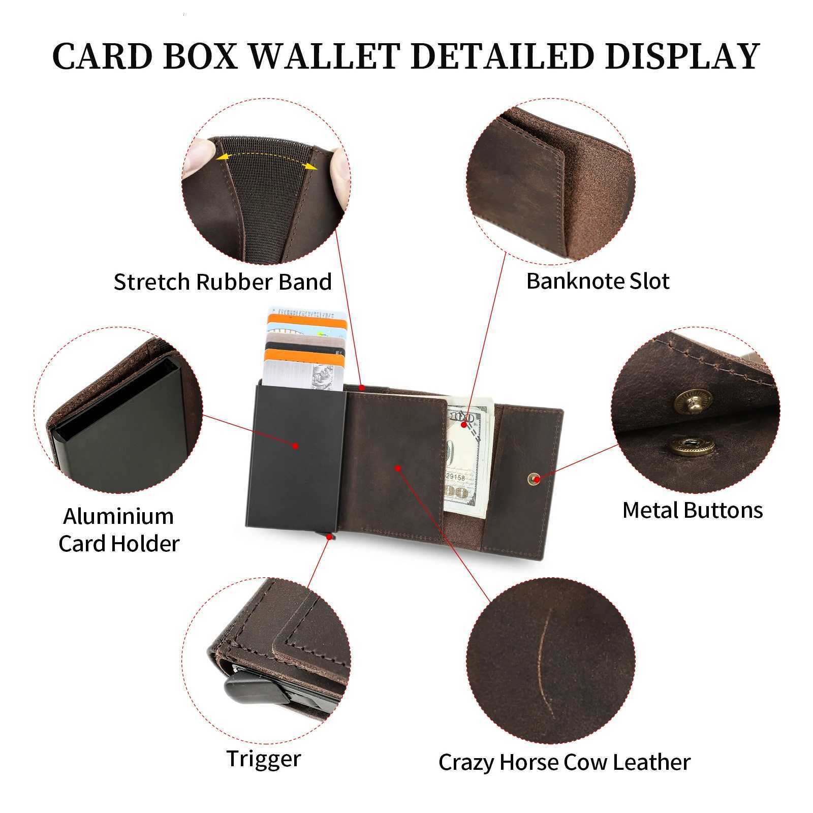Hiram RFID Card Holder Wallet for Men Credit Card Holder Money Purse Business Unisex Genuine Leather Cardholder Aluminum BoxT251119