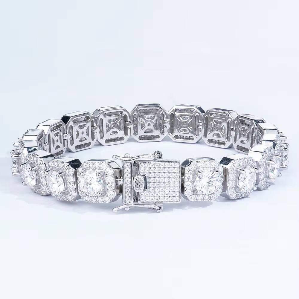 Square Chain Fashion Style 11mm Width VVS Moissanite 925 Silver Bracelet for Men