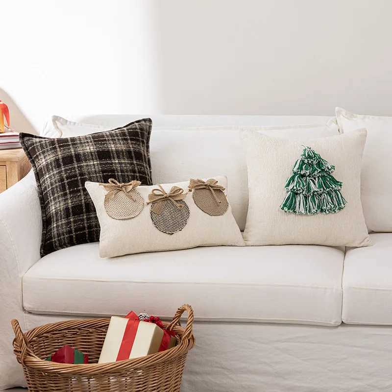 Christmas Cushion Cover Modern Novelty Shape Santa Embroidery Plush Case for Holiday Home Decor Sofa Decorations GiftM251119