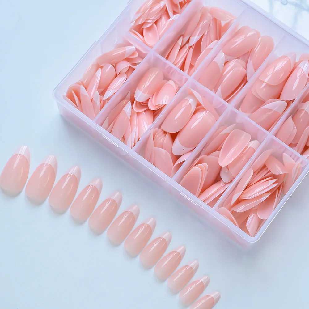 240/120pcs Pink French Almond Fake Nails Full Cover False Nail Tip for women French press on nails Wedding/daily reusableT251118T251119