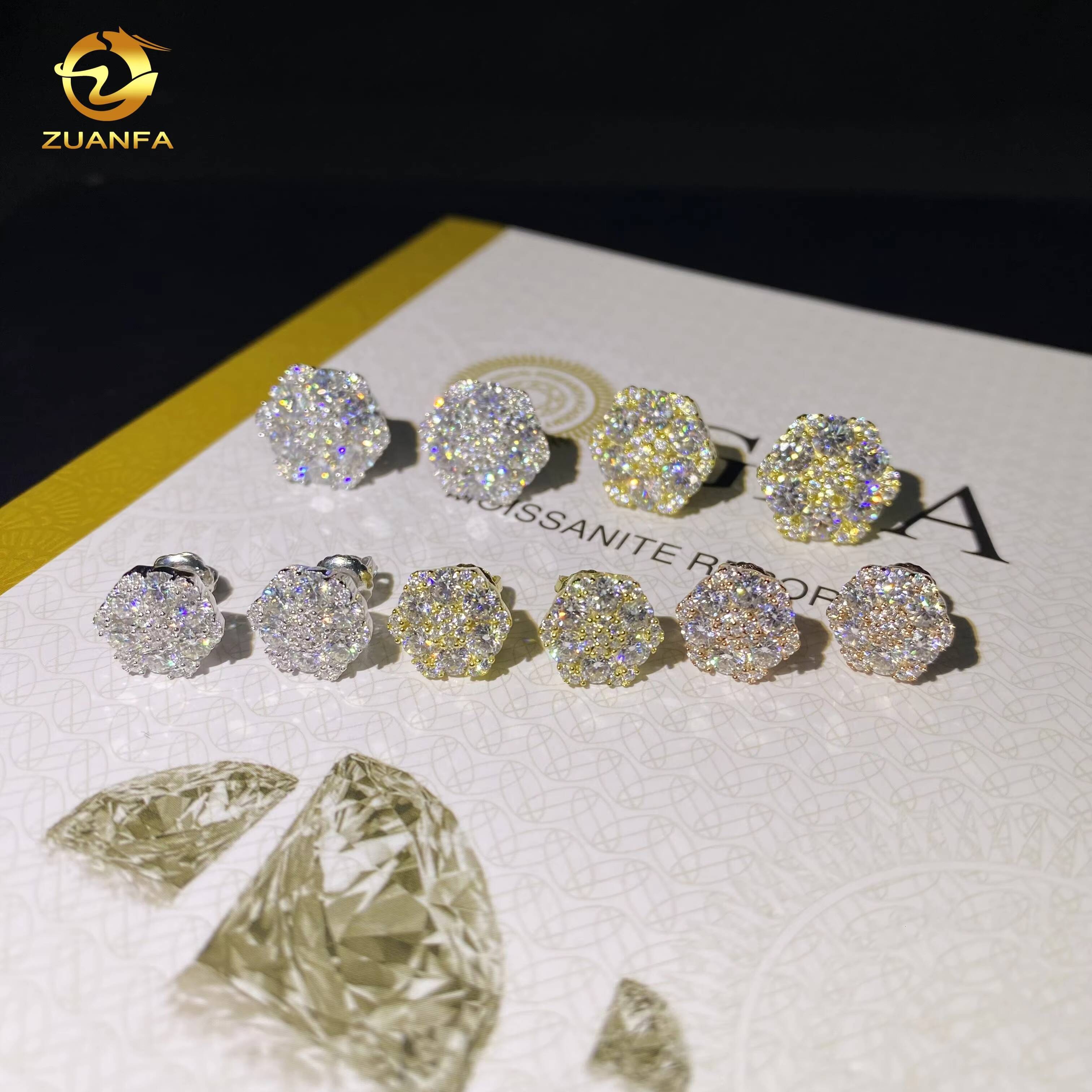 Pass Diamond Tester 10mm 13mm 925 Silver Trendy Screw Back Ear Studs Iced Out Hip Hop Jewelry Vvs Moissanite Stud Earrings