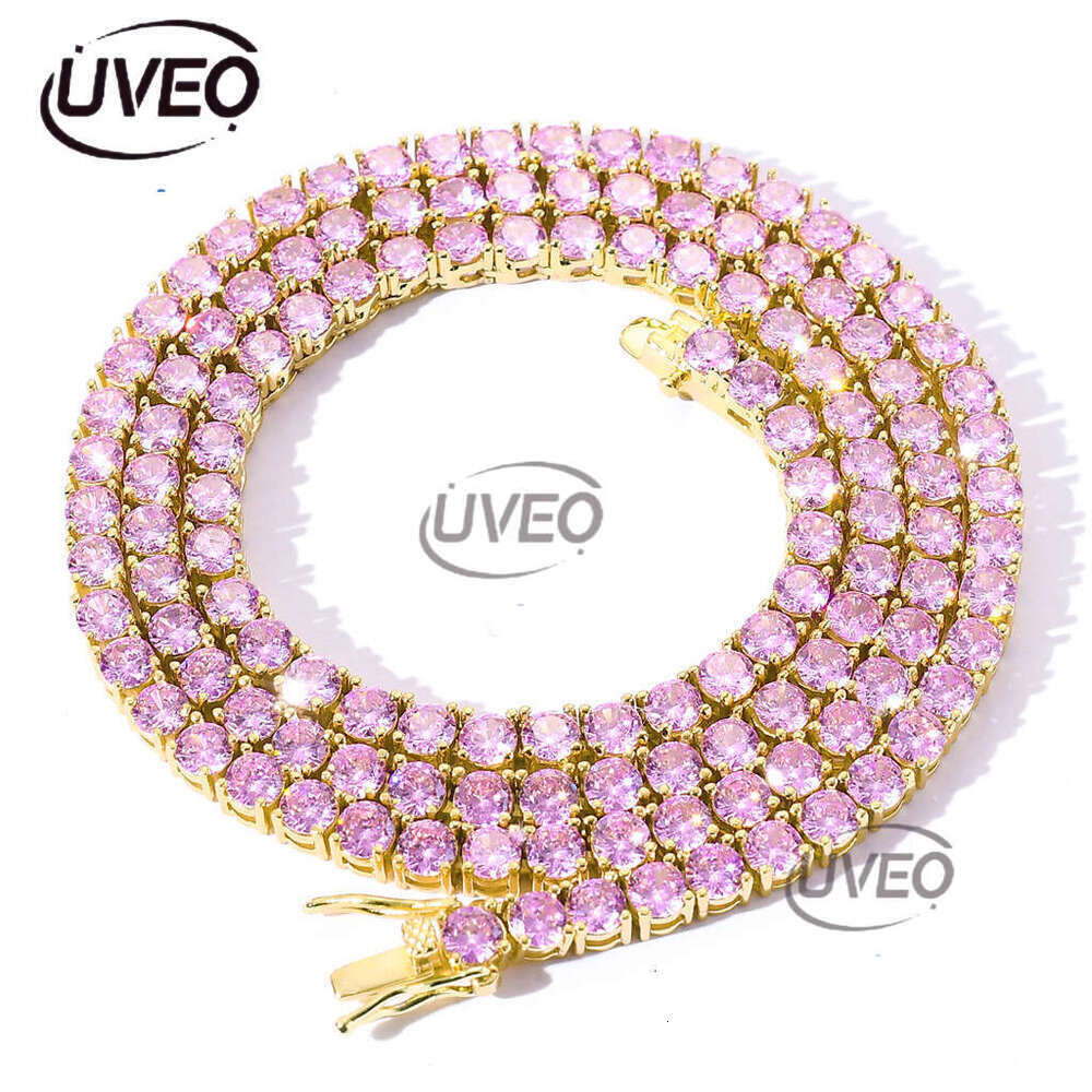 Men Women Luxury Hip Hop 4mm pink single row Ice out VVS Moissanite necklace Tennis bracelet Free delivery