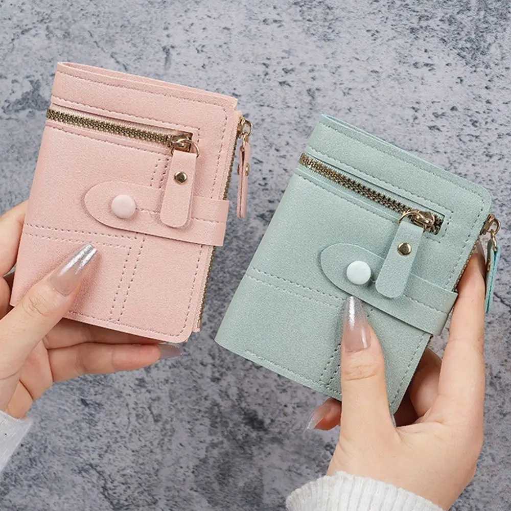 Simple Solid Color Button Wallet Ultra-Thin PU Leather Thin Wallet Short Design Card Clip Ladies UseT251119