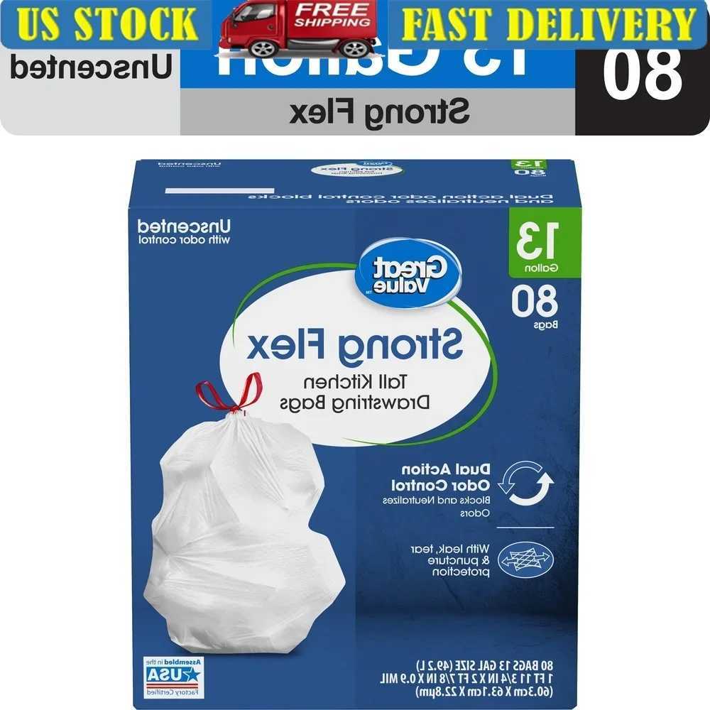 Strong Flex 13 Gallon Kitchen Trash Bags 80 Count Drawstring Leak Proof Tear Resistant Odor Neutrzing C251119