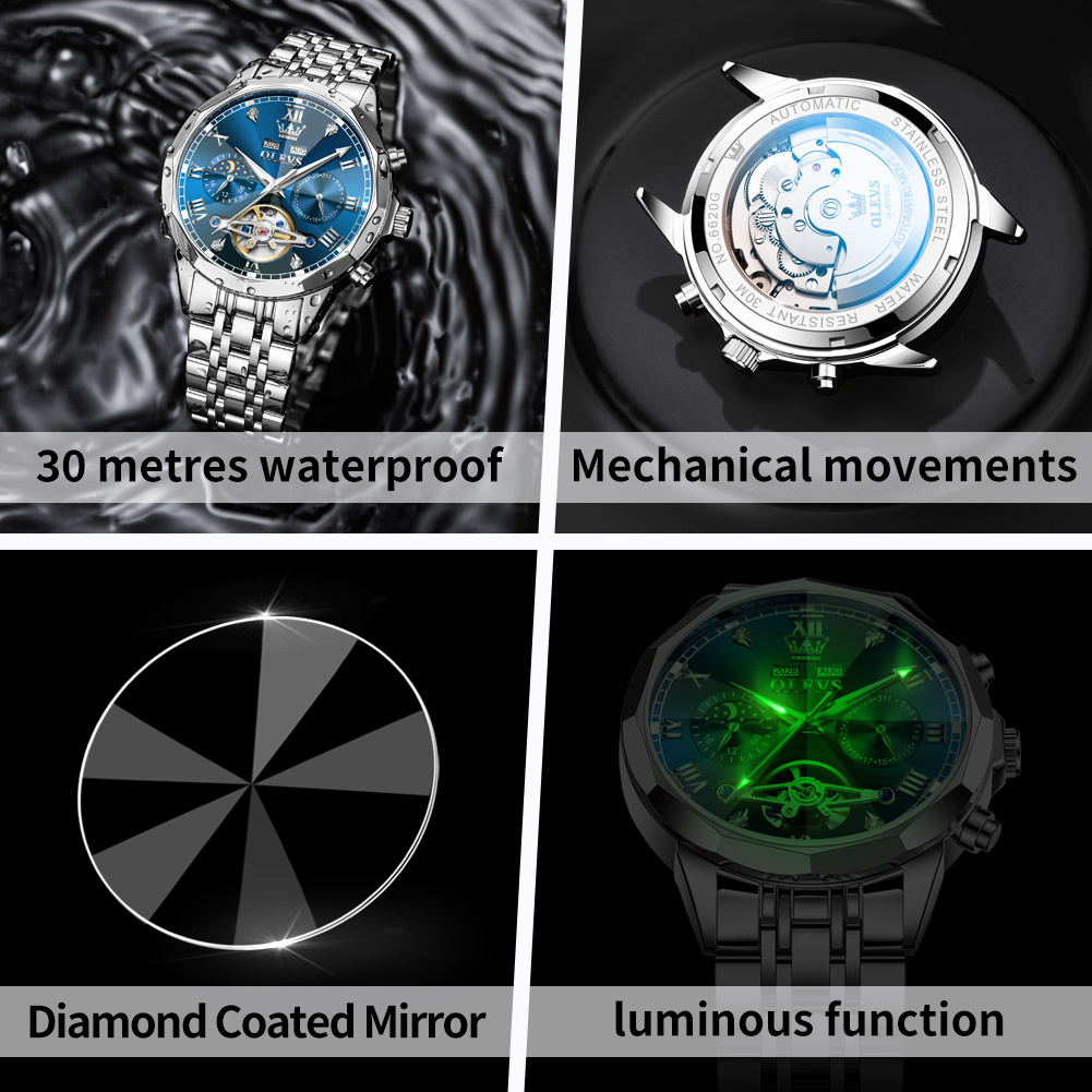 OLEVS Designer Celebrity Endorsed Watches Multi Functional Skeleton Best-selling Luminous Mechanical Watches Watches Men's Watches Free Shipping 