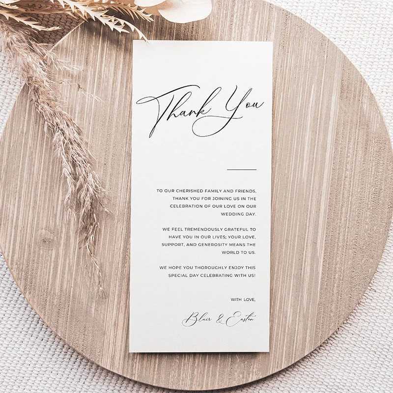 Personalized Thank You Card Wedding Invitation Table Card Couple Name Welcome Menu Minimalist Wedding Place Card Table Card G251119