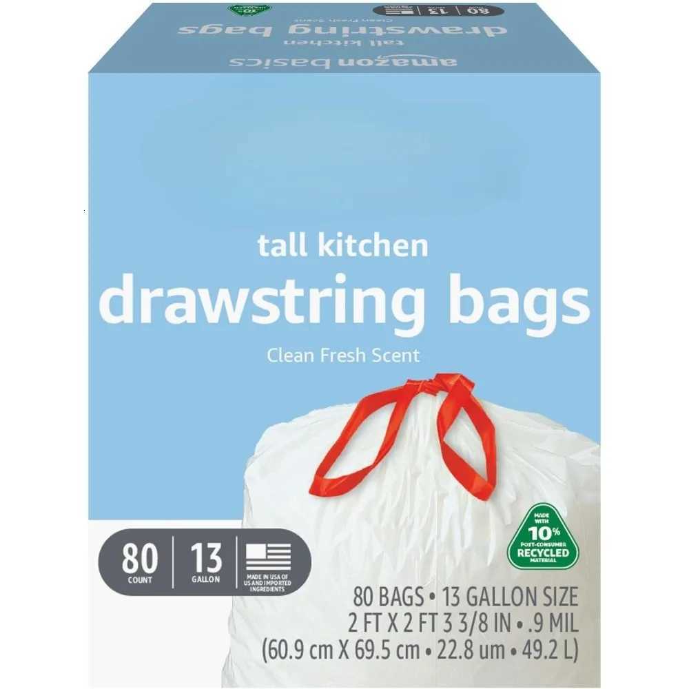 13 Gallon Tall Kitchen Drawstring Trash Bags Clean Fresh Scnet 10 Post Consumer Recycled 200 Count C251119